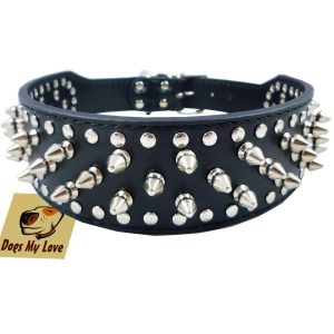 Black Faux Leather Spiked Studded Dog Collar