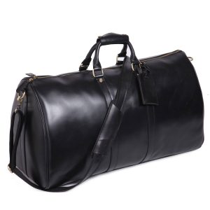 Leathario Genuine Black Leather Duffle Bag